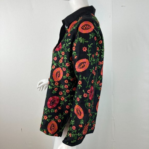 Laura Ashley Petite Vintage Embroidered Silk Shantung Shirt/Overshirt - Picture 3 of 8